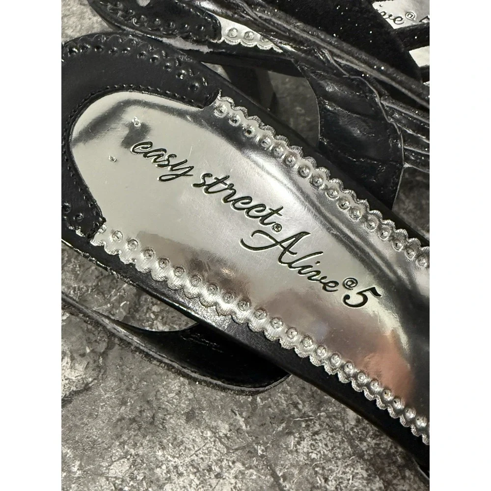 Easy Street Alive @ 5 Black Glitter Dress Sandals Short Heel Dance Flex Sz 9.5M